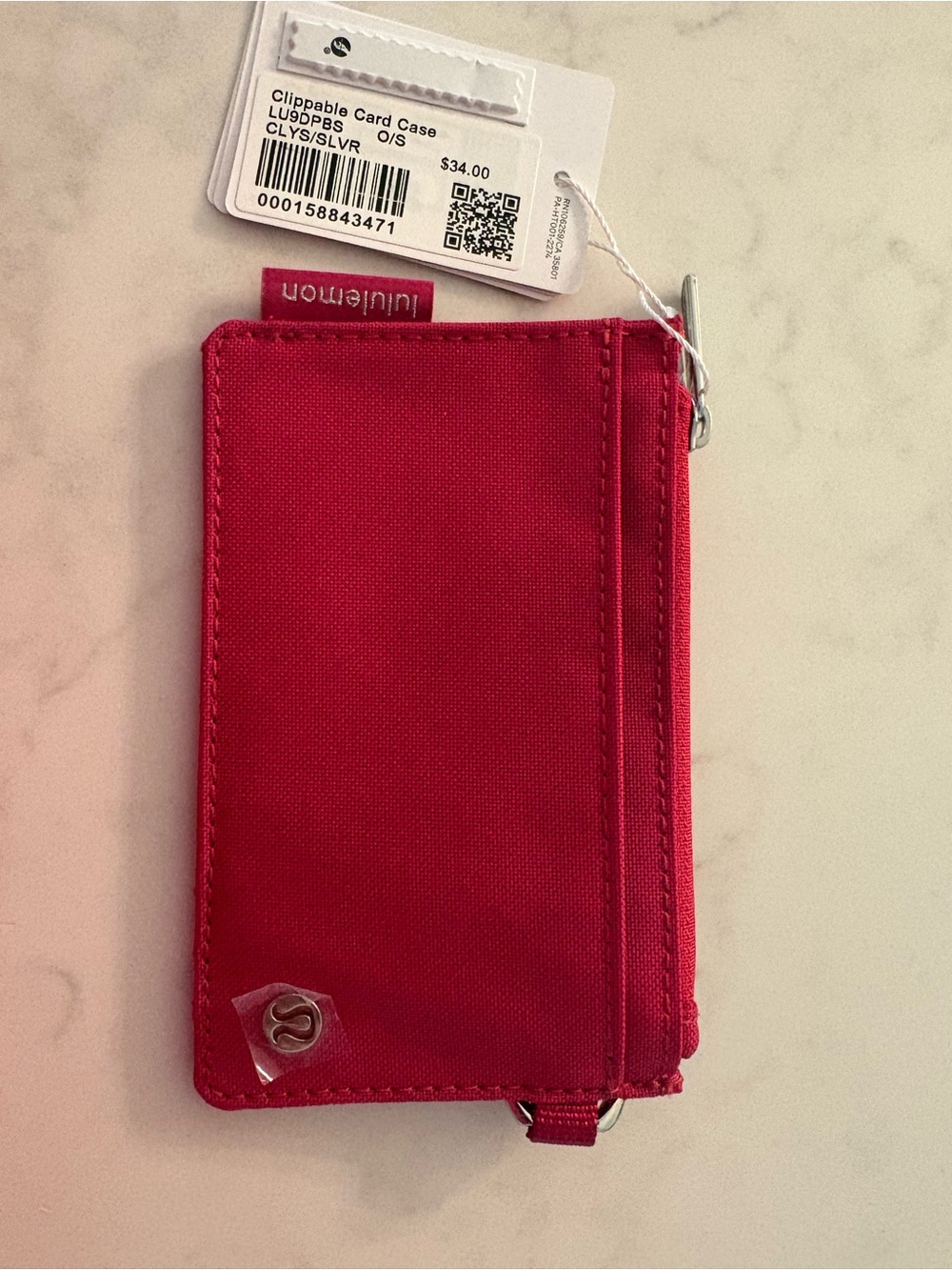 lululemon athletica Red Clippable Card Case with Zip and Clip